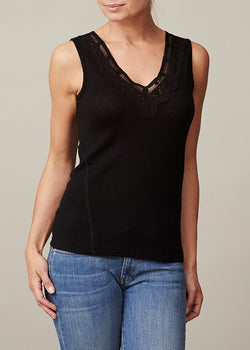 Önling ANNA tank top with V-neck and lace, black